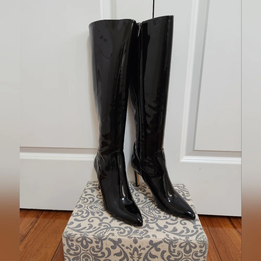 SAM ELDERMAN Olencia Black Patent Leather Knee High Boot Size 8M NWT - Picture 2 of 6